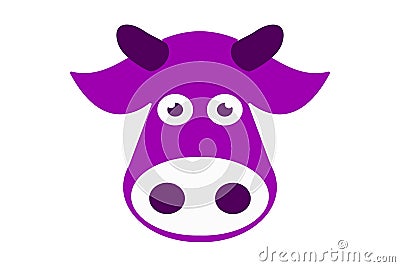 Hand drawn violet cow head. Isolated vector of farm animal. Vector Illustration